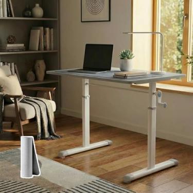 Imagem de Mesa Elevatória Manual com Altura Ajustável de 63 a 90cm - Escrivaninha de Tampo para Estudo com mouse pad, Trabalho, Escritório e Lazer,90 * 60cm cinza