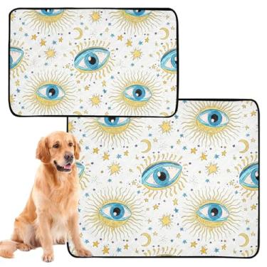 Imagem de TSENQUE Mystical Blue Eyes Stars White Pee Pads lavável reutilizável almofada para gatos à prova de vazamento para cães tapete impermeável antiderrapante, pequeno x pacote com 3