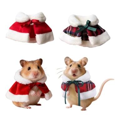 Imagem de 2 peças de roupas de hamster, mini capa adorável, capa xadrez de Natal, fantasia de xale de festa de inverno quente, adequada para hamsters, papagaios, porquinhos-da-índia e outros animais de