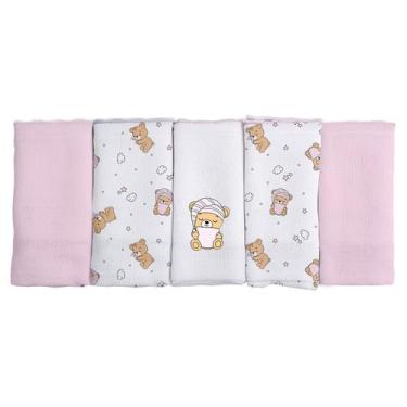 Imagem de Pano de Boca para Bebê 5 Unidades Pixuxu, Urso Soninho Rosa