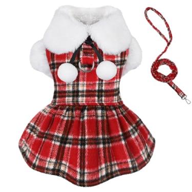 Imagem de Conjunto de suéter de Natal para cachorro com trela, anel D, xadrez, roupas para cães pequenos, meninas, meninos, inverno, animal de estimação, casaco para clima frio, outono XXS, suéter para