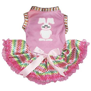 Imagem de Petitebella Lindo vestido de algodão com tutu para cachorro (rosa/arco-íris chevron renda, médio)