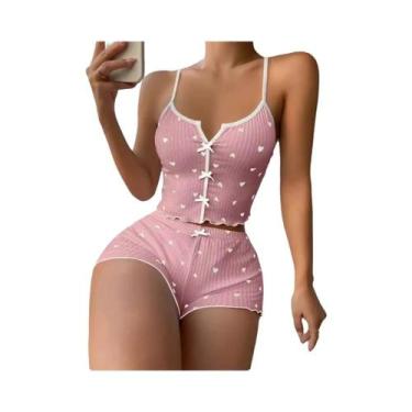 Imagem de Conjunto De Pijama Feminino Com Estampa De Coração, Detalhe De Laço, C