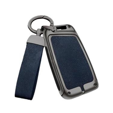 Imagem de Liga de zinco caso chave do carro capa compatível com skoda superb 2 3 titular escudo proteção chaveiro keyless conjunto acessórios interiores automóveis(Grey Blue Set)