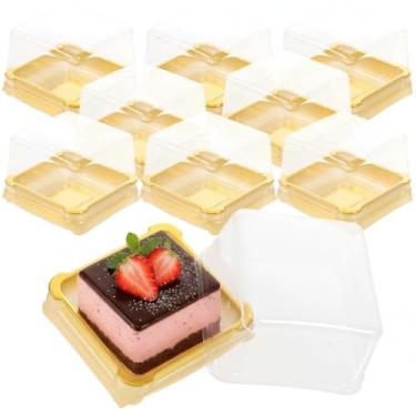 Imagem de Housoutil Recipiente Para Cupcakes 50 Peças 100G Mini Caixa De Plástico Bolo, Embalagem Quadrada Em Formato Lua, Caixas Domo Bolos, Muffins, Lembrancinhas Festa Natal (Douradas), Recipientes Sobreme