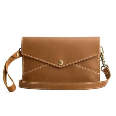 Imagem de S-ZONE Carteiras de pulso envelope para mulheres, bolsas transversais de couro, bolsas clutch com 2 alças, Marrom claro, Tendência