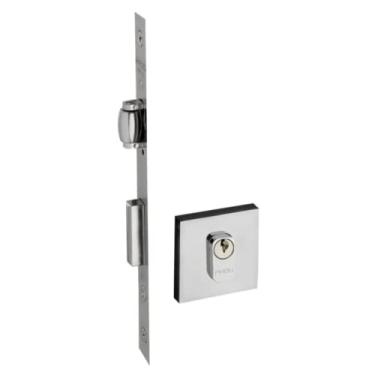 Imagem de FECHADURA ZM ROLETE PORTA PIVOTANTE ROSETA QUADRADA 466 55MM CILINDRO 90MM CROMADO PADO