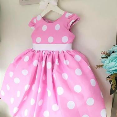 Imagem de Vestido Infantil Luxo Festa Minnie Rosa com Bolinhas Brancas, 6