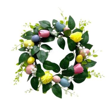 Imagem de oshhni Guirlanda de Ovos de Páscoa para Porta de Entrada, Decoração de Páscoa, Ornamento Redondo para Pendurar, Decorativo para Janela, Festas, Escritório,