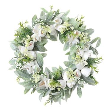 Imagem de Esquirla Guirlanda artificial para porta de entrada, presente decorativo, ornamento criativo para pendurar, guirlanda de primavera/verão para casamento, casa,