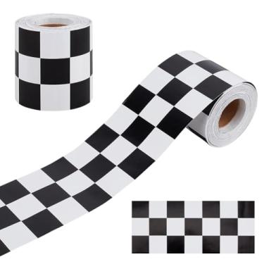 Imagem de MAYJOYDIY Bordas de quadro de avisos quadriculadas pretas de 44 metros, damas pretas de 7,6 cm, acabamento de borda laminada reta, acabamento de papel para decoração de janela de parede de escritório