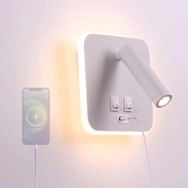Imagem de Lâmpadas de parede LED com carregamento USB Lâmpada de leitura Lâmpada de parede de alumínio moderna com interruptor 330° Rotativa Iluminação de parede interna para sala de estar quarto hotéis mesa de