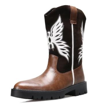 Imagem de Botas de caubói masculinas bordadas, botas de cavaleiro de bico fino para homens, Marrom, 9