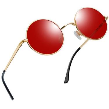 Imagem de Óculos de sol Joopin Tinted Red Round UV400 para homens e mulheres