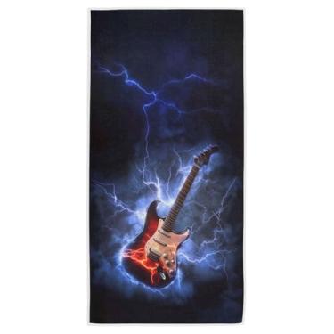Imagem de Peystean Toalhas de algodão macio, guitarra elétrica moderna em relâmpagos, toalha de mão absorvente decoração de casa para hóspedes, banheiro, praia, hóspedes, hotel, academia e spa (40,6 cm x 76,2
