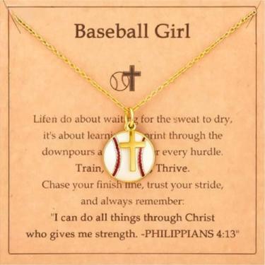 Imagem de Colar de bola cruzada para mulheres, pingente de cobre, joias, basquete, vôlei, softbol, beisebol, one size, Metal, Sem Pedra Preciosa