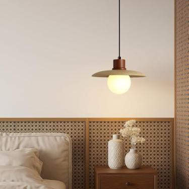 Imagem de Luminária pendente Wabi-Sabi em madeira maciça de travertino amarelo, estilo nórdico, pequena, ideal para bar, quarto, sala de estar, sala de jantar, mesa de cabeceira e restaurante (B-1).