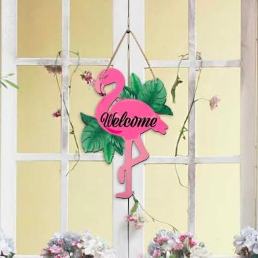 Imagem de Bem-vindo enfeite de verão com design de flamingo, placa, decoração para pendurar na parede interna ao ar livre, porta da frente