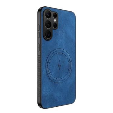 Imagem de POYUFRG Capa magnética para Samsung Galaxy S26 Ultra/S26 Plus/S26, capa fina de couro executivo com proteção de lente com tudo incluído, azul, S26