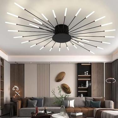 Imagem de Luminária de teto LED criativa com fogos de artifício, moderna e dimerizável, com 42 chamas, temperatura de cor de 3000 a 6000K, controle remoto, ideal para quarto, sala de estar e sala de j
