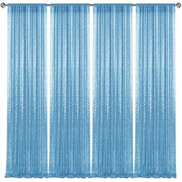 Imagem de 4 peças de painéis de cortina de lantejoulas azuis de 2 x 2 m, cenário fotográfico com glitter, fundo de tecido para decoração de festa de casamento de Natal