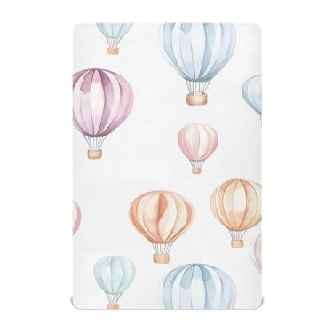Imagem de xigua Lençol de berço com balões de ar quente em aquarela para meninas e meninos, lençol macio e respirável adequado para berço padrão e cama infantil 71 x 132 cm