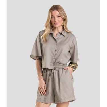 Imagem de Shorts Feminino em Tecido Plano Dianna Cinza, P, Cinza