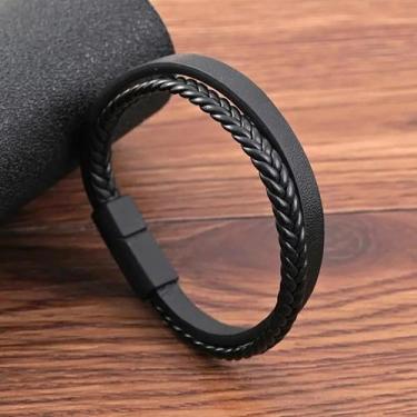 Imagem de Pulseira Magnética Masculina De Couro PU Multi-Estilo De Duas Camadas 