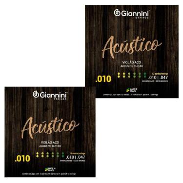 Imagem de Kit 2 Encordoamento Violão Acústico 0.10 12 Cordas Giannini