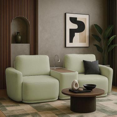 Imagem de Sofá Sala Modulado 211cm Com Console Usb Luminária Brumma Bouclê K01 - D`rossi Cor Verde