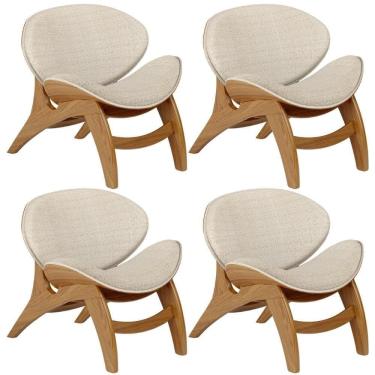Imagem de Kit 4 Poltronas Decorativa Orgânica Sala Living Kadosh L02 Linho Palha - Lyam Decor