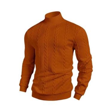 Imagem de Suéter Casual Masculino De Gola Alta Em Jacquard Para Outono E Inverno