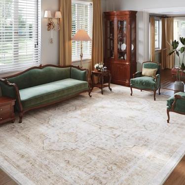 Imagem de Tapete vintage lavável 25,5 x 35,5 cm - Tapetes antiderrapantes desgastados macios grandes retrô para sala de estar, quarto, sala de jantar, escritório, decoração de casa, amarelo