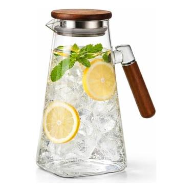 Imagem de Jarra De Vidro Borossilicato com Tampa e Alça de Bambu para Suco e Chá 1,5l