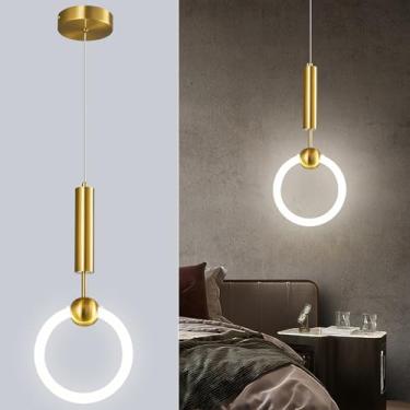 Imagem de ADCTHOME Luminárias pendentes de LED modernas, iluminação pendente de ouro simplicidade, lustre suspenso circular para cozinha ilha sala de jantar quarto entrada corredor (ouro 1 pacote)