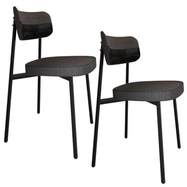 Imagem de Kit 02 Cadeiras Estofada Para Sala de Jantar Astrid Preto C01 Linho Preto Courino Preto - Lyam Decor
