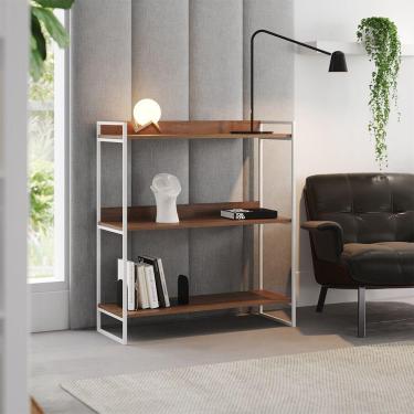 Imagem de Buffet Aparador Industrial 3 Prateleiras Córdoba 95cm Branco E Carvalho - Cor: Marrom