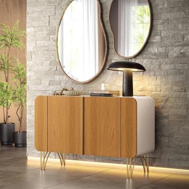 Imagem de Buffet Decorativo Sala De Estar Bambino Mdp/mdf Pés Em Aço Off White/cinamomo G26 - Gran Belo