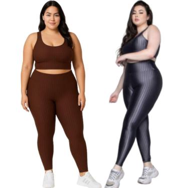 Imagem de KIT 2 Conjunto Top e Calça Plus Size New Zig 3D Serra e Mar Bojo Compressão Academia Moda Fitness-Feminino