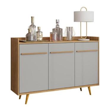 Imagem de Aparador Buffet Quartzo 3 Portas com Pés de Madeira Maciça - Móveis Be