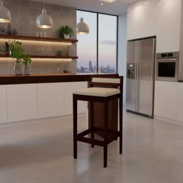 Imagem de Banqueta Baixa 70cm para Bancada Assento Estofado em Linho Cecilia cor