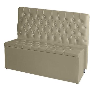 Imagem de Kit De Quarto Cabeceira De Cama Box E Calçadeira Baú Estrela Casal Queen 160 Cm Suede Botão Strass Bege Do Lar Móveis E