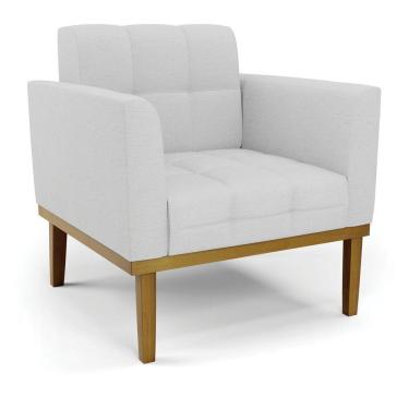 Imagem de Poltrona Base De Madeira Fixa Castanho Elisa Linho Cinza A05 D03 - D'rossi