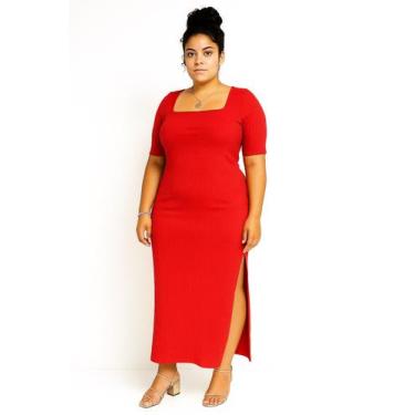 Imagem de Vestido Longo Canelado com Fenda Lateral Feminino Tamanho Único e Plus