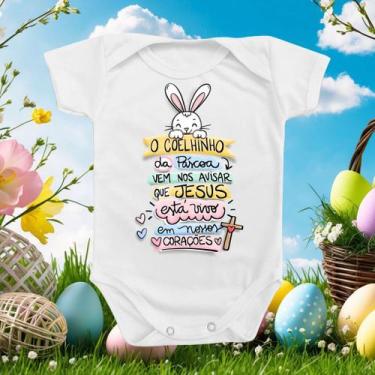 Imagem de Roupinha Body De Bebê Temático Coelhinho Páscoa Jesus Vivo Menino Meni