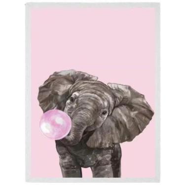 Imagem de Quadro Decorativo Elefante Bubble Gum 33X24Cm Madeira Branca