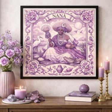 Imagem de Quadro Estilo Azulejo Orixá Nanã 33X33Cm Mold Branca - Quadros On-Line