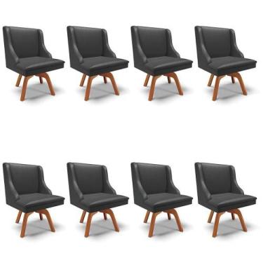 Imagem de Kit 08 Cadeiras material sintético Preto Giratória De Madeira - DROSSI