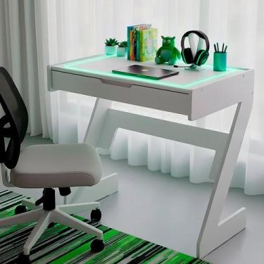 Imagem de Escrivaninha para Escritório com Luz Neon 1 Gaveta 73cm Branco - JPF M