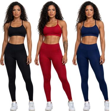 Imagem de KIT 3 Conjunto Top Alça Fina e Calça Suplex Vekyo Roupa Para Academia Treino Moda Fitness Musculação-Feminino